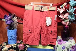 WEARFIRST Men's Red Comfort Flex Waist Belted Cargo Shorts Size 32 casual Sale* - Picture 1 of 15