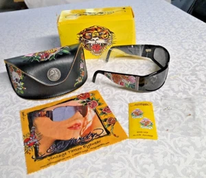 Ed Hardy Sunglasses & Case EHS-007 Black Alive Aware Tiger Bling Tattoo Eyewear - Picture 1 of 24