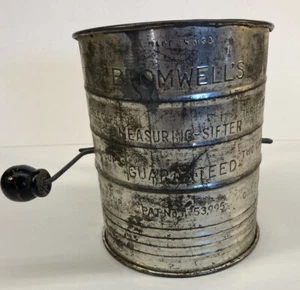 Bromwell's Vintage 3 Cup Flour Measuring Sifter - Metal with Wood Knob on Crank - Picture 1 of 6