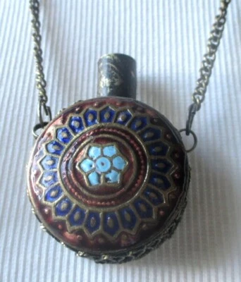 Ancien collier Pendentif gourde fiole en émail cloisonné magnifique objet 5015 - Photo 1/4