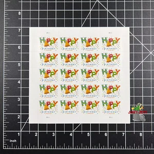 2020 USPS SHEET OF 20 FIRST CLASS LETTER STAMPS HAPPY BIRTHDAY w/PARTY HAT 78¢ - Picture 1 of 2