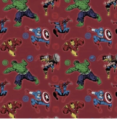 Tela de algodón Marvel Comics corte 1 yarda 36" x 44" Hulk Spiderman Iron Man rojo nuevo Foto 1 de 3
