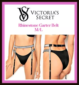 Victoris Secret Very Sexy Rhinestones Shine Strap Garter Belt Black M/L $44 NWT - Picture 1 of 2