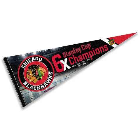 Chicago Blackhawks 6 Time Stanley Cup Champions Pennant Flag Cover