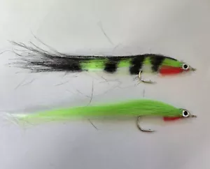 2 UV Salt & Fresh Water Flies Hook size 1/0 { ChartreuseTiger & Chartreuse } - Bild 1 von 2