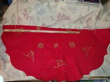 Vintage Scalloped Red & Gold Deer Snowflakes Christmas Tree Skirt 52" inches HTF