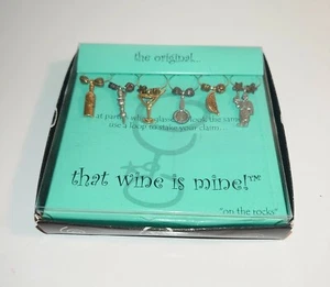 On The Rocks "That Wine is Mine!" Wine Glass Stem Personal ID Charms Set 6 NIB - Picture 1 of 3