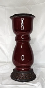 Ceramic Candlestick Red and Wrought Iron Accents, 12 Inches Tall - Picture 1 of 6