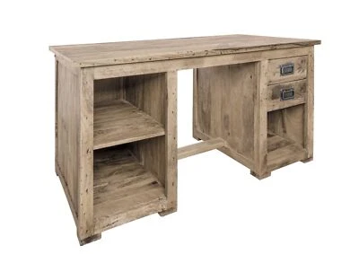 Schreibtisch Mango 140x80x76 whitewash lackiert RAILWAY  #361 - Bild 1 von 4