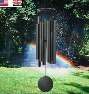 Deep Tone Heavy Solid Wind Chimes 8 Inch Tubes, Best Black Wind Chime Outdoors C - Picture 1 of 6
