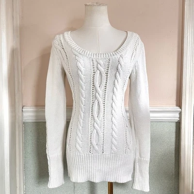 Suéter tejido con cable Y2K Route 66 blanco con forma - talla pequeña para mujer Foto 1 de 4