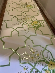 Vtg 70s Wallpaper Metallic Silver Green Foliage Yellow Botanical By Verde Floral - Picture 1 of 10