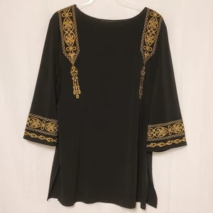 Vintage Bob Mackie Wearable Art schwarze Tunika Gold Stickerei Boho Party Damen M - Bild 1 von 9