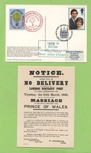 G.B. 1981 Royal Wedding Balloon Flown & signed card, with tied label, FDI - Picture 1 of 1