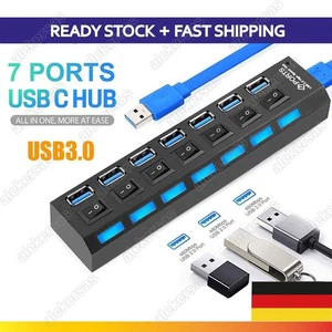 USB 3.0 Hub 7 Port Splitter Adapter mit aktivem Netzteil Verteiler für PC Laptop - Afbeelding 1 van 8