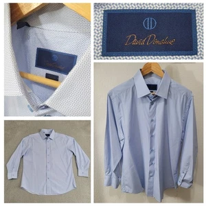 David Donahue Dress Shirt Men's 17 32/33 Trim Blue Geometric Cotton Button Up - Picture 1 of 19
