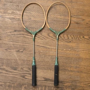 Badmintonschläger Flugzeug Vintage grün Set Paar 2 Holz 201 - Bild 1 von 12