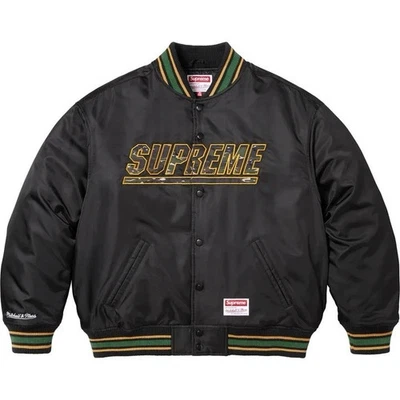 Chaqueta Universitaria Supreme Mitchell & Ness Logo Camuflaje Negra Talla Mediana Foto 1 de 4