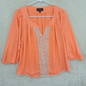 My Michelle Women's Top Size L Orange Sheer Blouse Lace Trim *No Content Tag* - Picture 1 of 8
