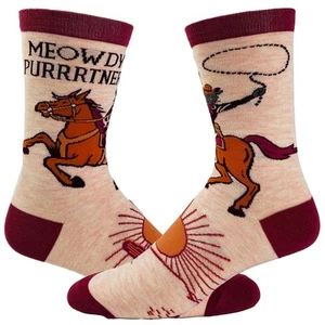 Youth Meowdy Purrtner Socks Funny Howdy Partner Cowboy Cat Novelty Footwear - Picture 1 of 9