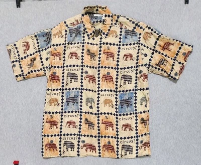 Burma Bibas 100% Silk Shirt Large Brown Circus Elephant All Over Print Hawaiian - Image 1 of 4
