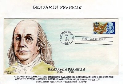 #1690 Benjamin Franklin 1976 FDC - Doris Gold H/P 1/1 Bicentennial - Image 1 of 2