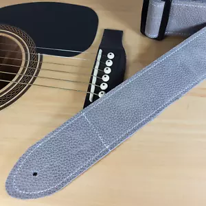 Correa de guitarra de cuero premium gris - Correa de guitarra de cuero gris claro - Imagen 1 de 9