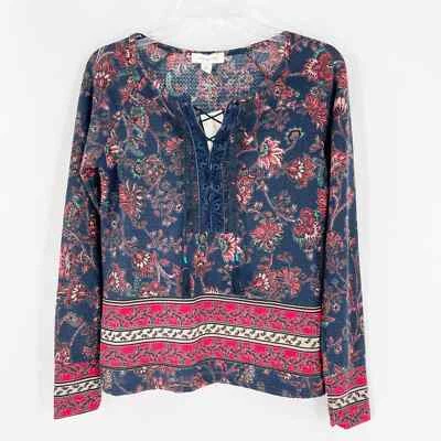 Túnica azul vintage America Boho floral nova com etiquetas - Imagem 1 de 4