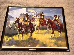 INDIANS RIDING HORSES 8X10 FRAMED PICTURE #2 - Picture 1 of 1