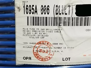 Belden 1695A Video Brilliance HD-SDI RG6 Coaxial Cable 6GHz Plenum Blue /10ft - Picture 1 of 12
