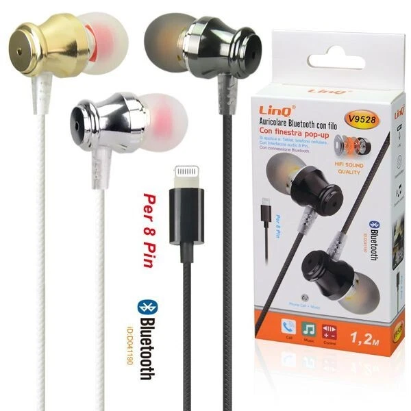 Auricolari In-Ear LinQ V9528 8 Pin Bluetooth Pop-Up Alta Fedeltà 1.2m Vari Color - Immagine 1 di 1