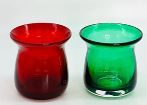 Blown Glass Red and Green Christmas Votive Candle Holders - Picture 1 of 8