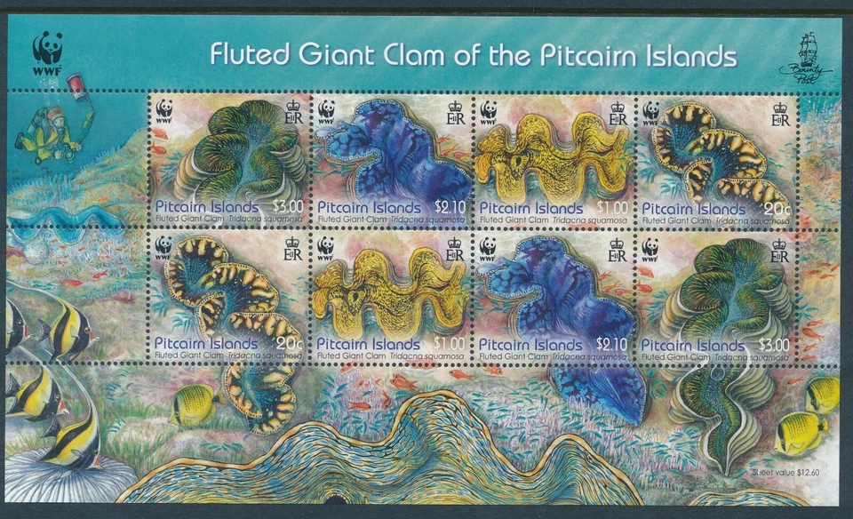 2012 PITCAIRN ISLAND WWF GIANT FLUTED CLAM MINI SHEET FINE MINT MNH - Image 1 of 1