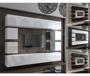 Wohnwand Schrankwand Concept 17 Design TV-Wand Hochglanz Modern weiß schwarz - Bild 1 von 8