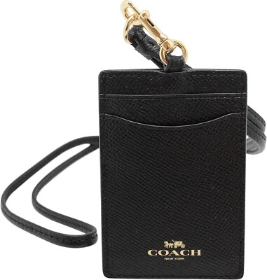 Portainsignia Coach ID Lanyard en Cuero Granulado Cruzado (Negro/Dorado) Foto 1 de 4