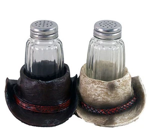 Rustic Log Cabin Logde Furniture Decor Cowboy Hat Western SALT PEPPER AND HOLDER - Picture 1 of 1