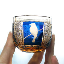 2oz Amber Blue Crystal Shot Glass Edo Kiriko Diamond Sake Glass with gift box