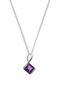 Amethyst Square Pendant Sterling Silver Real Stone 925 Hallmark - Picture 1 of 2