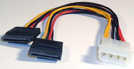  Molex to 2 SATA power adapter, 4 pin male molex to 2X 15 pin female SATA power  - Image 1 of 1