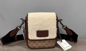 COACH CY883 Lucas Crossbody Bag In Signature Canvas With Shearling & Leather Tan - Picture 1 of 15