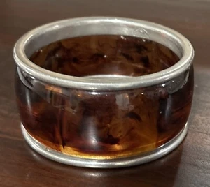 VTG BEN AMUN Lucite Faux Tortoise Shell and Silver Tone Metal BANGLE BRACELET  - Bild 1 von 8