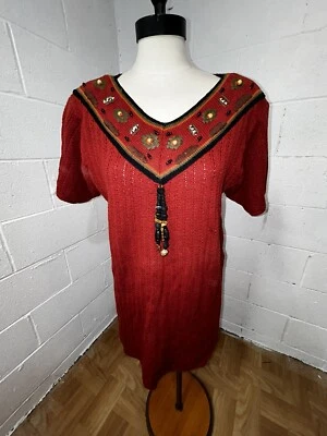 Vestido Suéter Vintage Delores Bell Túnica Acción de Gracias Conjunto Con Cuentas Talla M Otoño E3 Foto 1 de 4