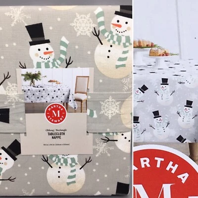Martha Stewart Snowman Snowflake Tablecloth Christmas Holiday 60x84 or 70" Round - Image 1 of 4