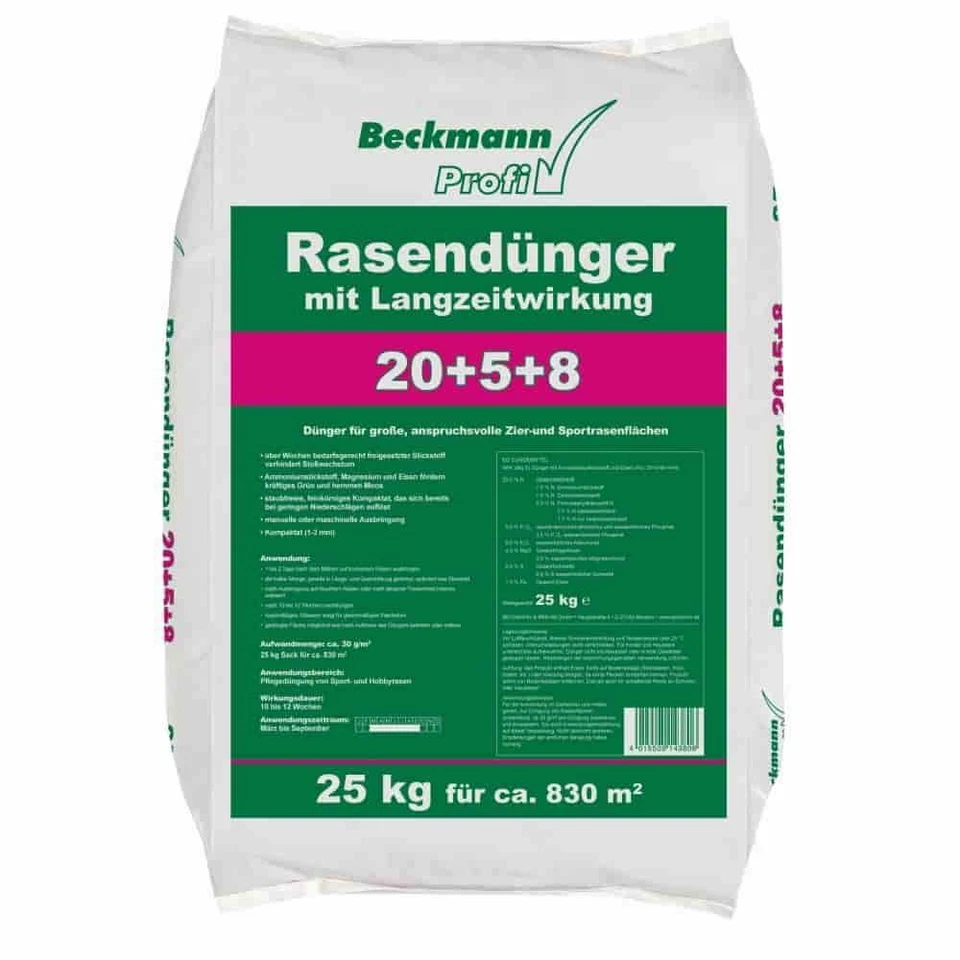 25 kg Rasendünger mit Langzeitwirkung 20+5+8 Beckmann f.ca. 830m² - Bild 1 von 3