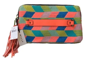 $250 MILLY Neon Tweed Tassel Clutch NEW WITH TAGS - Picture 1 of 7