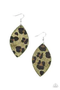 Paparazzi "GRR-irl Power!" Black & Brown Cheetah Print Earrings on Green Frame - Picture 1 of 2