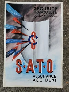 altes Werbeplakat / Modell Handarbeit: S.A.T.O Unfallversicherung - Bild 1 von 1