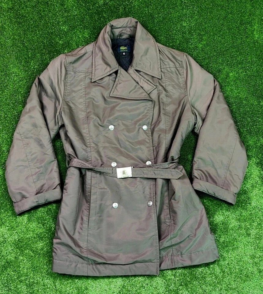 复古 Lacoste 外套夹克女式 40 S-M 米色长户外腰带扣 90 年代* — 第 1/4 张图片