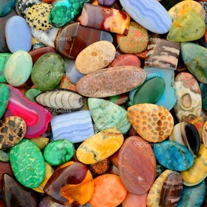 250 gms Gemstone Mix Cabochon Flatback Natural Free Size and Shape Wholesale Lot - Picture 1 of 14
