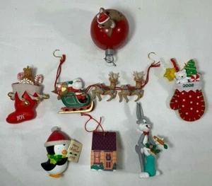 Vintage Hallmark Christmas Ornaments Lot Mouse Penguin Santa Bugs Sock Sleigh - Picture 1 of 9